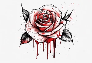 rose flower, one line, red blood dripping from the flower, tall, watercolor, with a cross in it tattoo idea