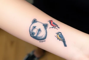 A bear, woodpecker and cardinal tattoo idea