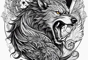 Odin Vs Fenrir with suminagashi art tattoo idea