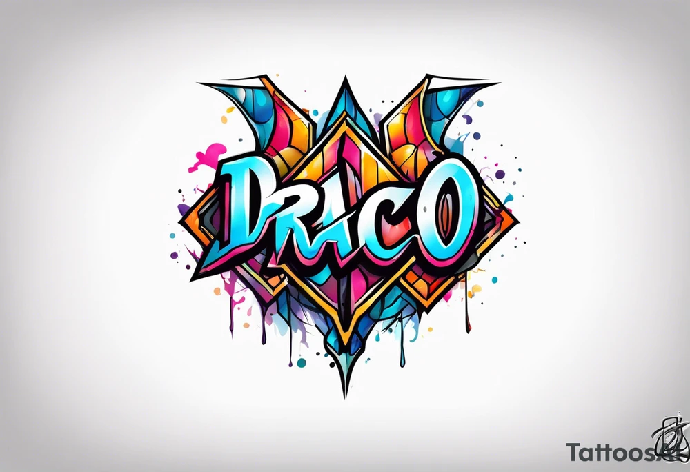 The word DRACO in Street graffiti style lettering tattoo idea