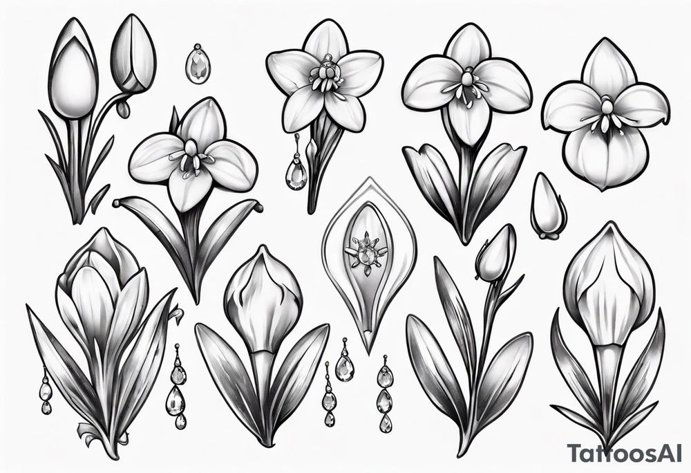 Snowdrop and jewels tattoo idea