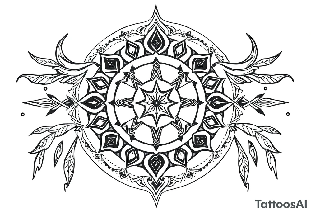 long shaman style mytical bold line with ancient rhyme tattoo idea