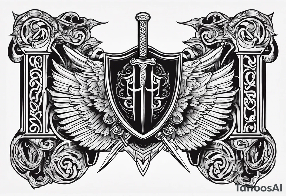 Valhalla scene sword shield tattoo idea