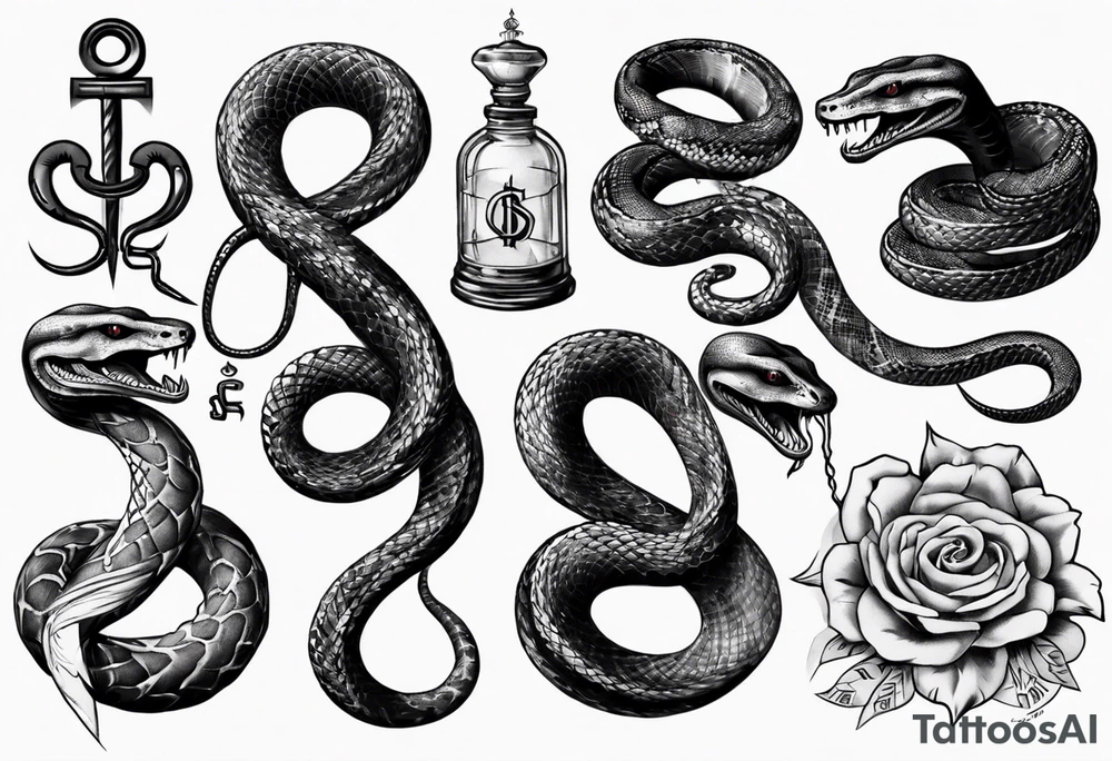 snake choking bank dollars tattoo idea