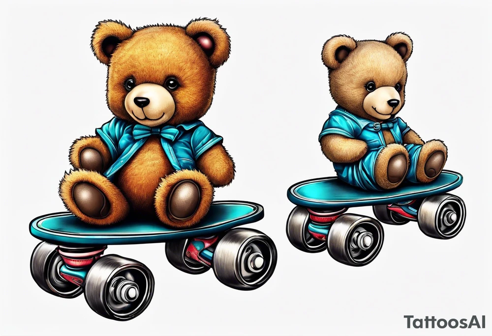 teddy bears wearing roller skates on their feet tattoo idea