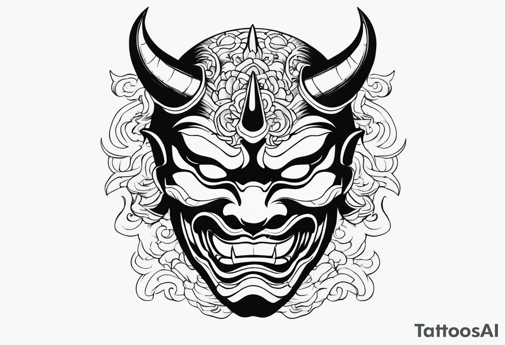 japanese demon mask held tattoo idea