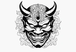 japanese demon mask held tattoo idea