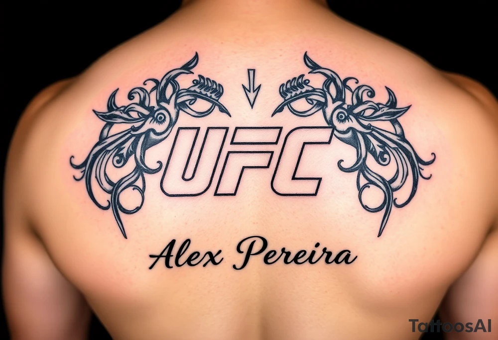 Cinturão do UFC com detalhes vermelhos e o nome de Alex Pereira Poatan ♥ tattoo idea