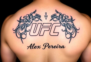 Cinturão do UFC com detalhes vermelhos e o nome de Alex Pereira Poatan ♥ tattoo idea