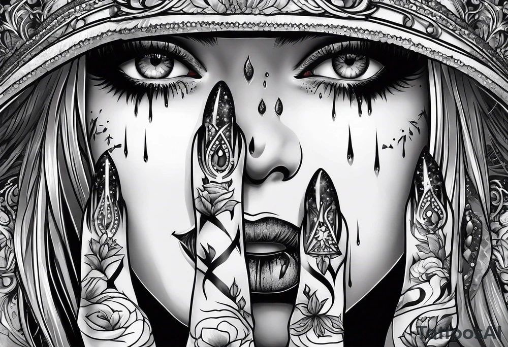 Horror women’s fingers with nails close half of her face tattoo idea