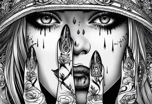 Horror women’s fingers with nails close half of her face tattoo idea