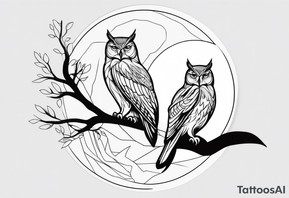 An owl perched beneath a glowing moon tattoo idea