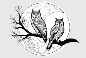 An owl perched beneath a glowing moon tattoo idea