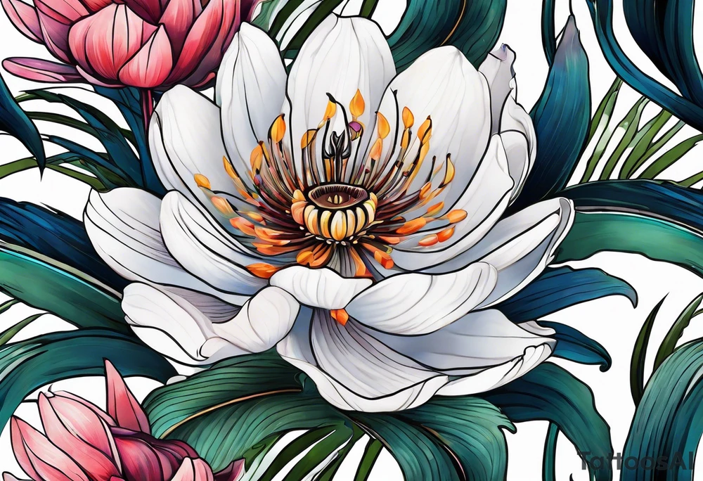 sea,, night, flower, palm, tattoo idea