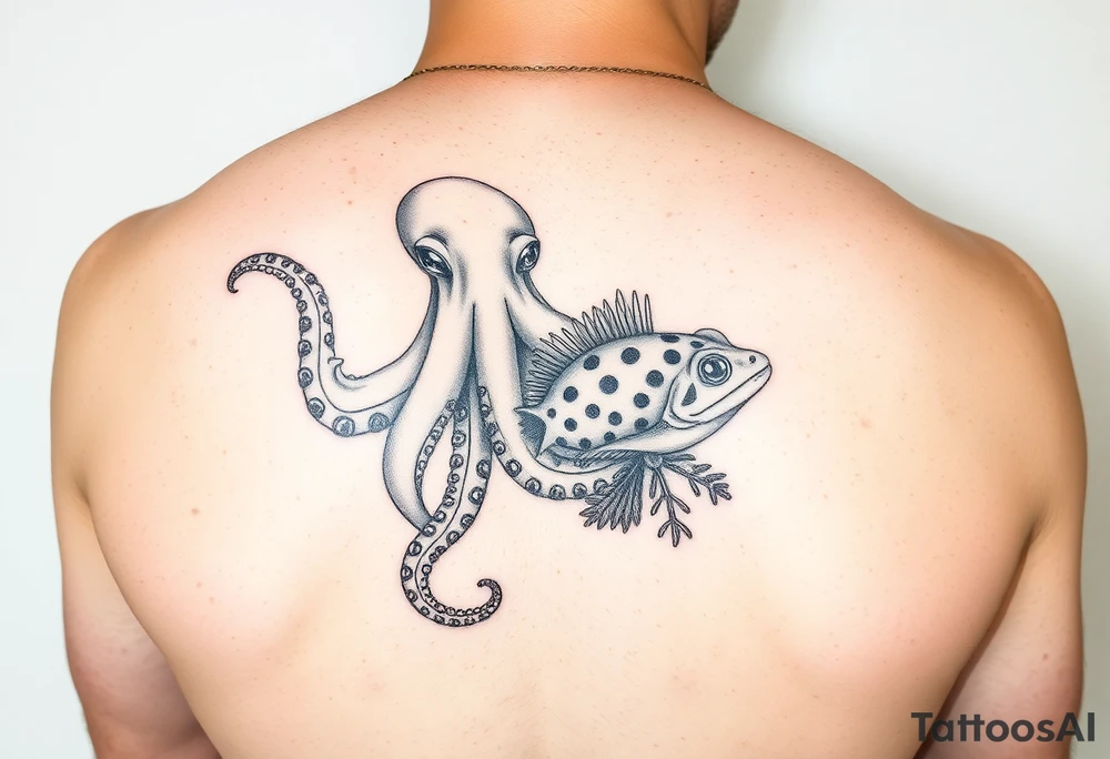 octopus, poison dart frog, pufferfish on right butt cheek tattoo idea