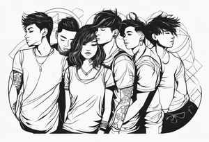 4 boys 1 girl outline tattoo idea