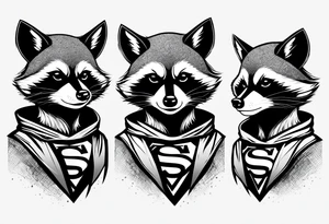 raccoon wearing a Superman hoodie tattoo idea