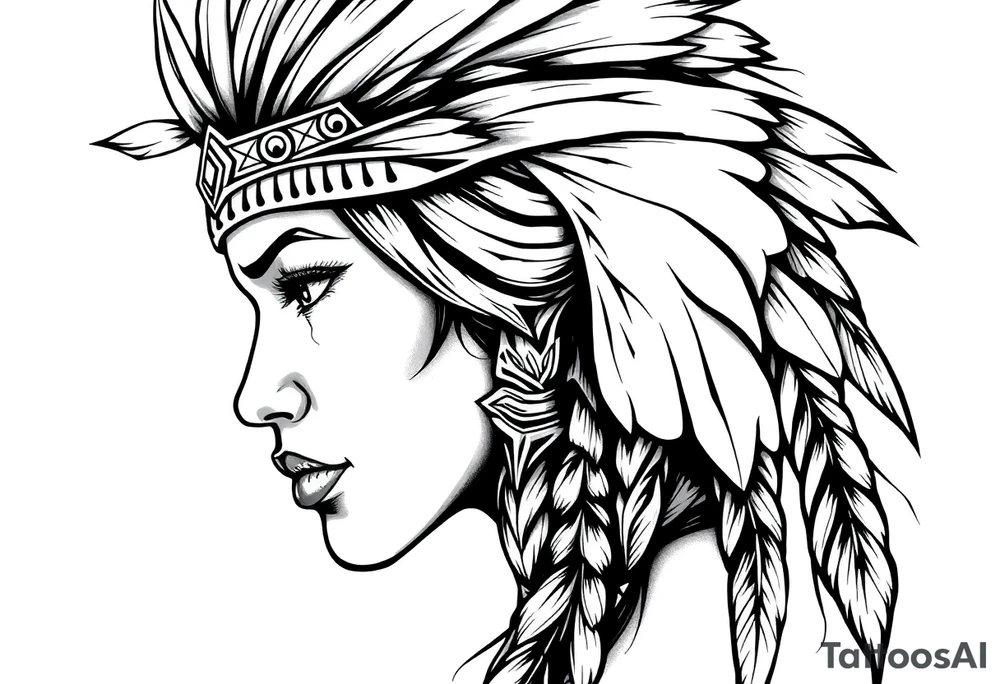 Female Native American with headband side pose tattoo idea Female Native American with headband side pose tattoo idea