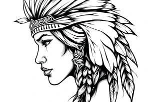 Female Native American with headband side pose tattoo idea