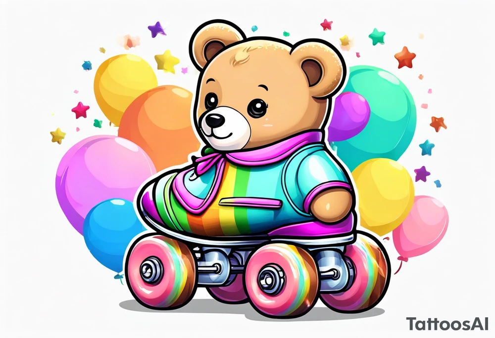 cute pastel rainbow rollerskates for a teddy bear tattoo idea