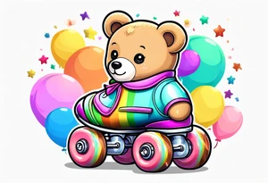 cute pastel rainbow rollerskates for a teddy bear tattoo idea