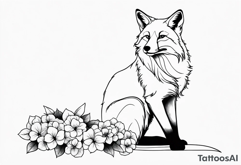 sitting fox, full body, realistic, hydrangeas tattoo idea sitting fox, full body, realistic, hydrangeas tattoo idea