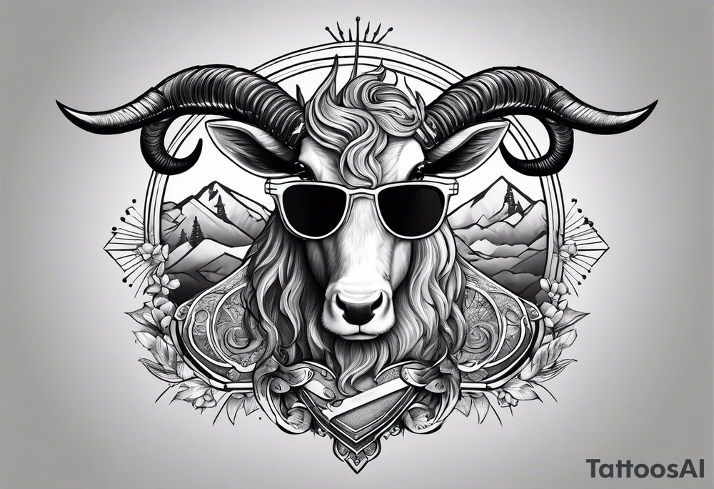 capricorn with sunglasses and shotgun tattoo idea