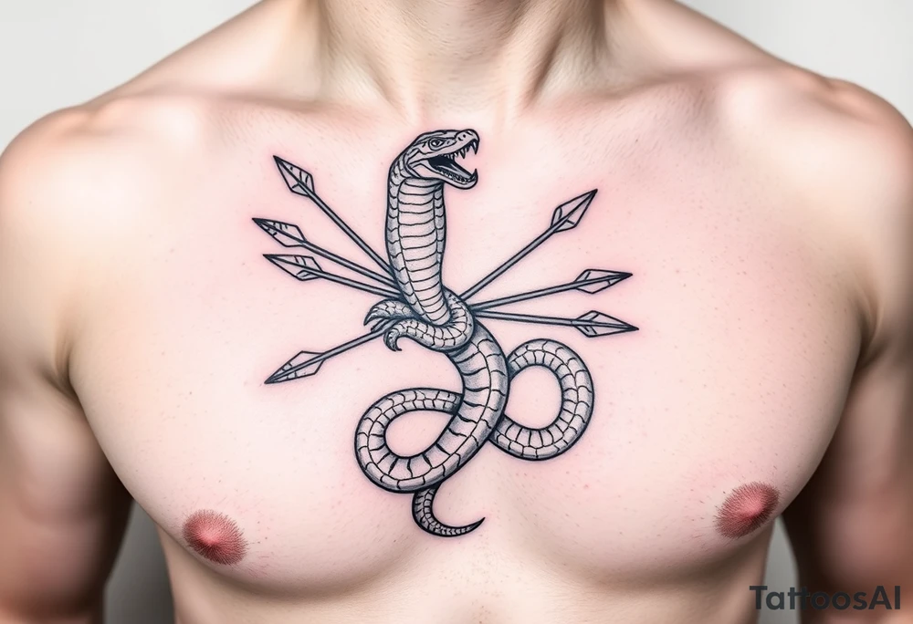 snake carrying a bunch of arrows on its back tattoo idea