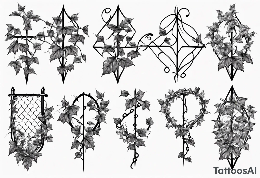 chain link fence with pointy ivy tattoo idea
