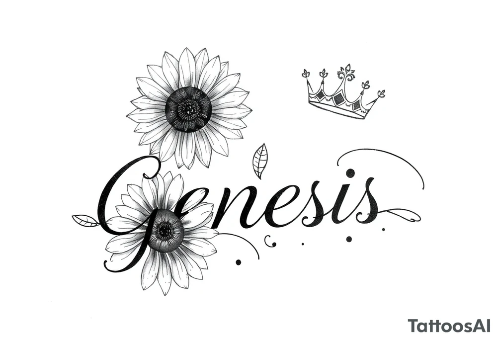name genesis and a sunflower and a crown tattoo idea