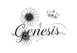 name genesis and a sunflower and a crown tattoo idea