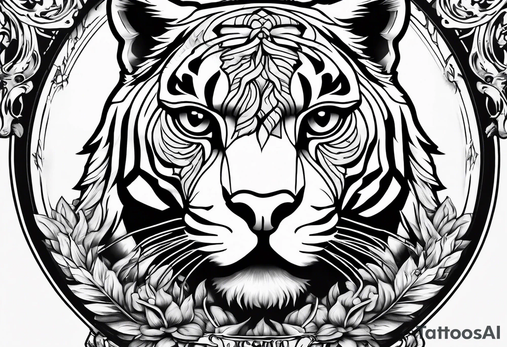 Brain and angry cougar inside hourglass tattoo idea