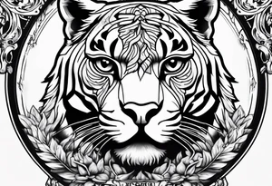 Brain and angry cougar inside hourglass tattoo idea