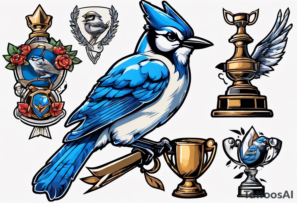 bluejay with trophy tattoo idea