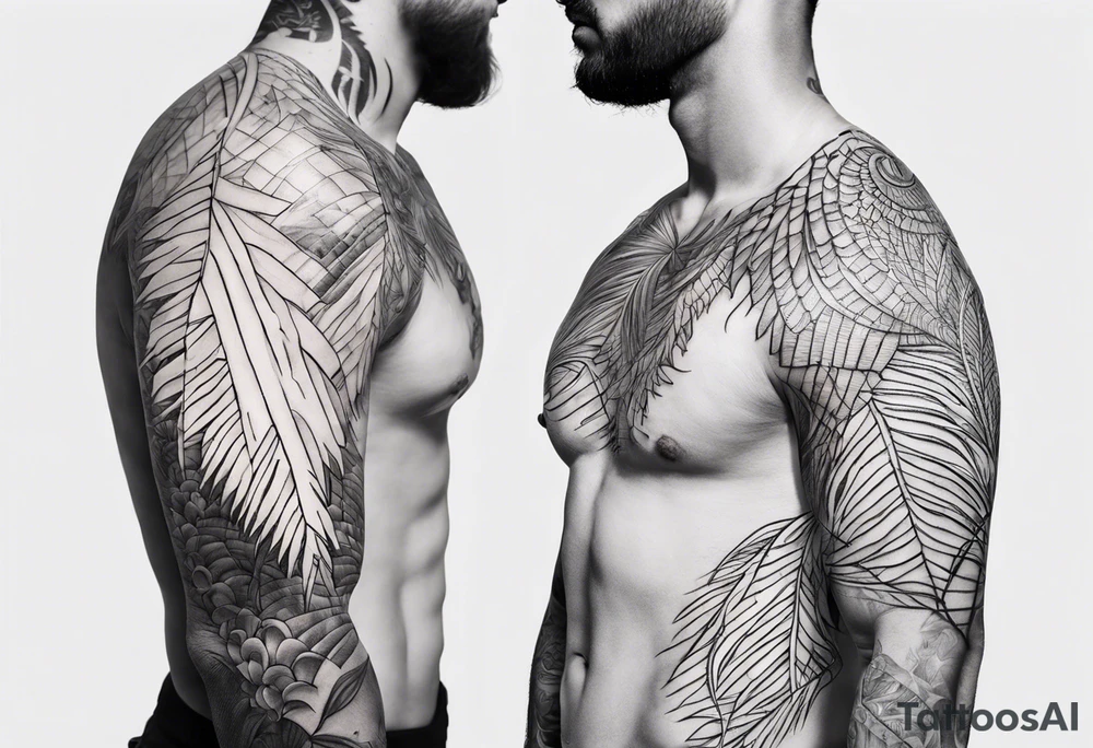 Two separate pieces about the size of a palm, one for day and one for night placed on each side of the chest on a man tattoo idea