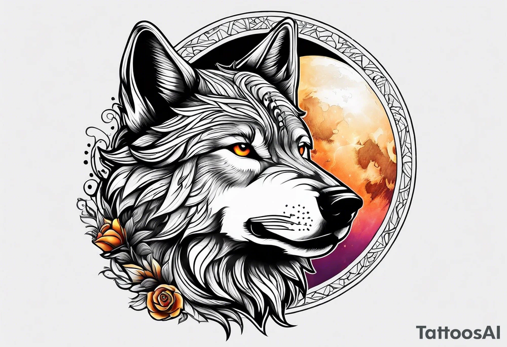 Wolf howling at moon tattoo idea
