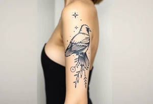 Nordic ornamental raven leg sleeve tattoo idea