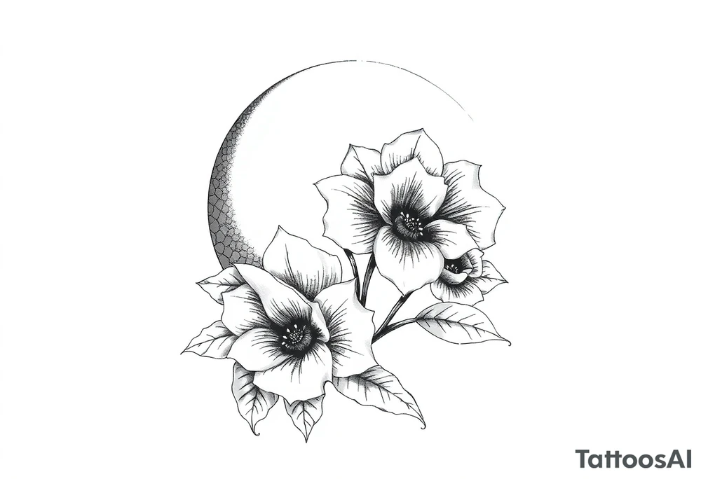 moon-shaped flowers tattoo idea
