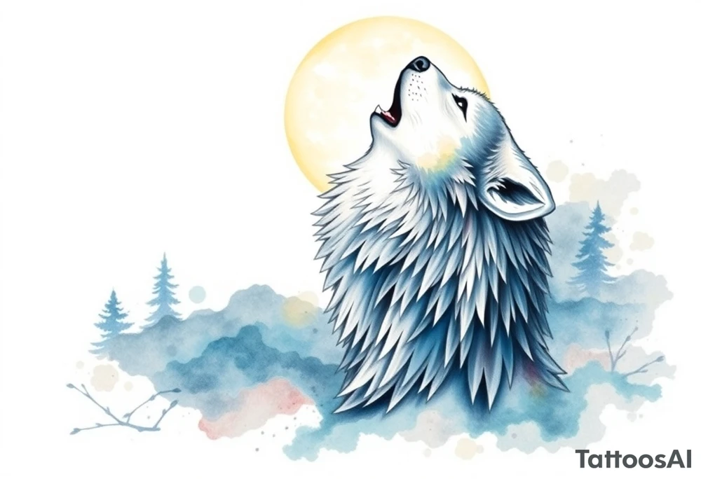 Wolf howling to the moon tattoo idea