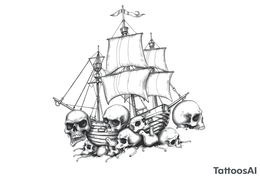pirate-ship,skulls tattoo idea