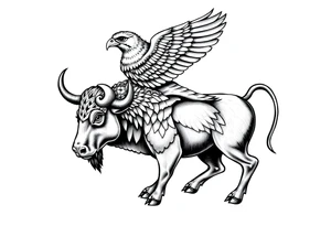 A bull and a falcon  with ancient Egyptian mythology, as ruled by Venus in western zodiac tattoo idea