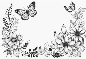 Galhos, folhas, flores e borboletas tattoo idea