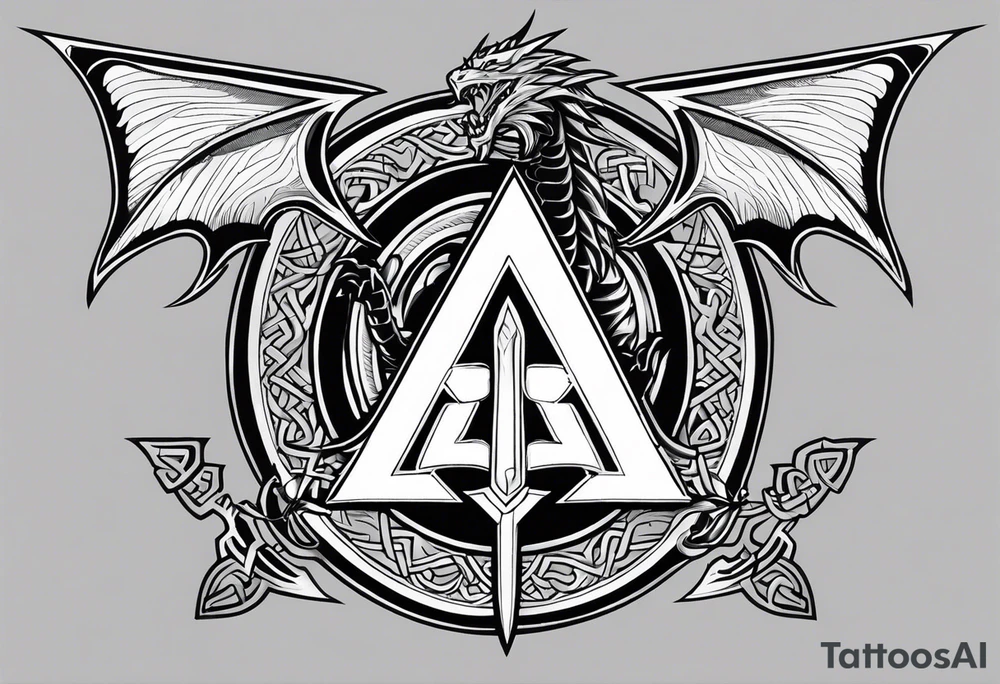 Sword shield dragon Valhalla valknut tattoo idea