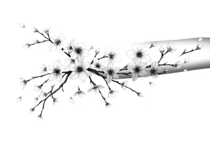 delicate cherry blossoms swirling in spring breeze with petals tattoo idea