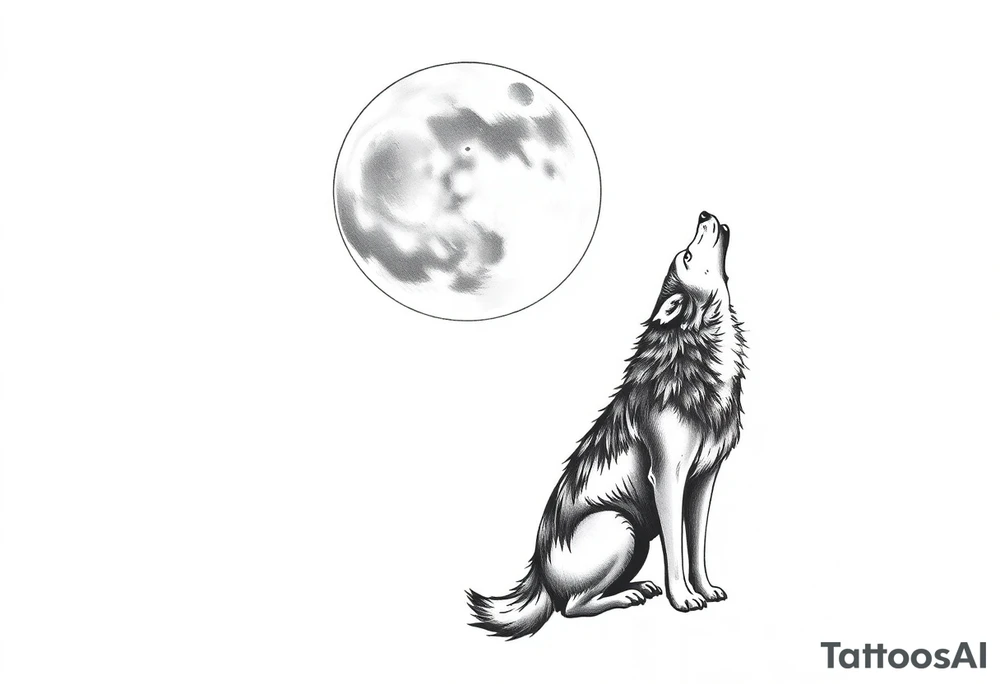 lone wolf howling at full moon with northern lights backdrop tattoo idea