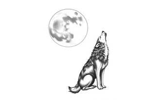 lone wolf howling at full moon with northern lights backdrop tattoo idea