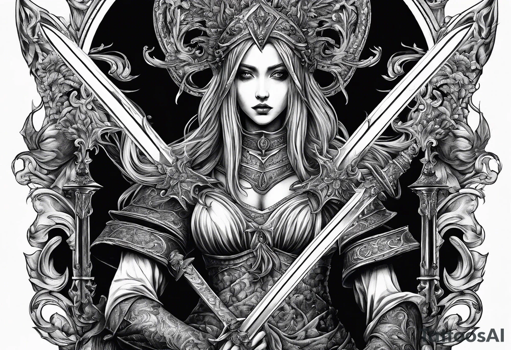 the goddess nemesis sword scary blood hell tattoo idea