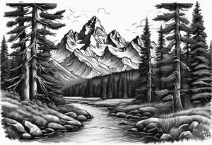 Half sleeve of Teton mountain range with trees lining the bottom of tattoo tattoo idea