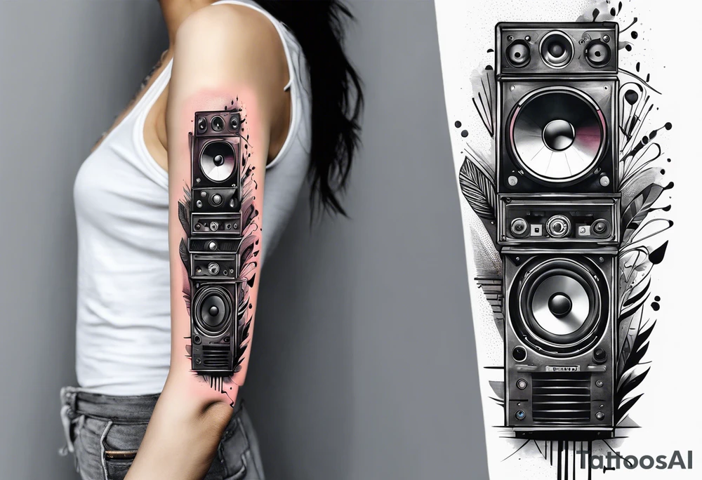 A forearm tattoo about electronic music. Not too minimalistic but not too detailed tattoo idea