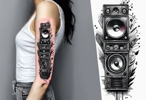 A forearm tattoo about electronic music. Not too minimalistic but not too detailed tattoo idea